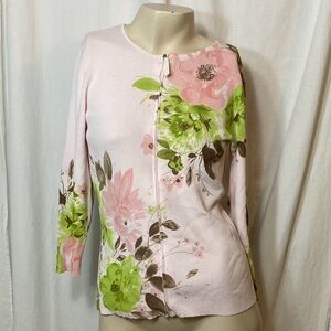 NWT Liz Claiborne 2000s women’s zip pink flower cardigan medium